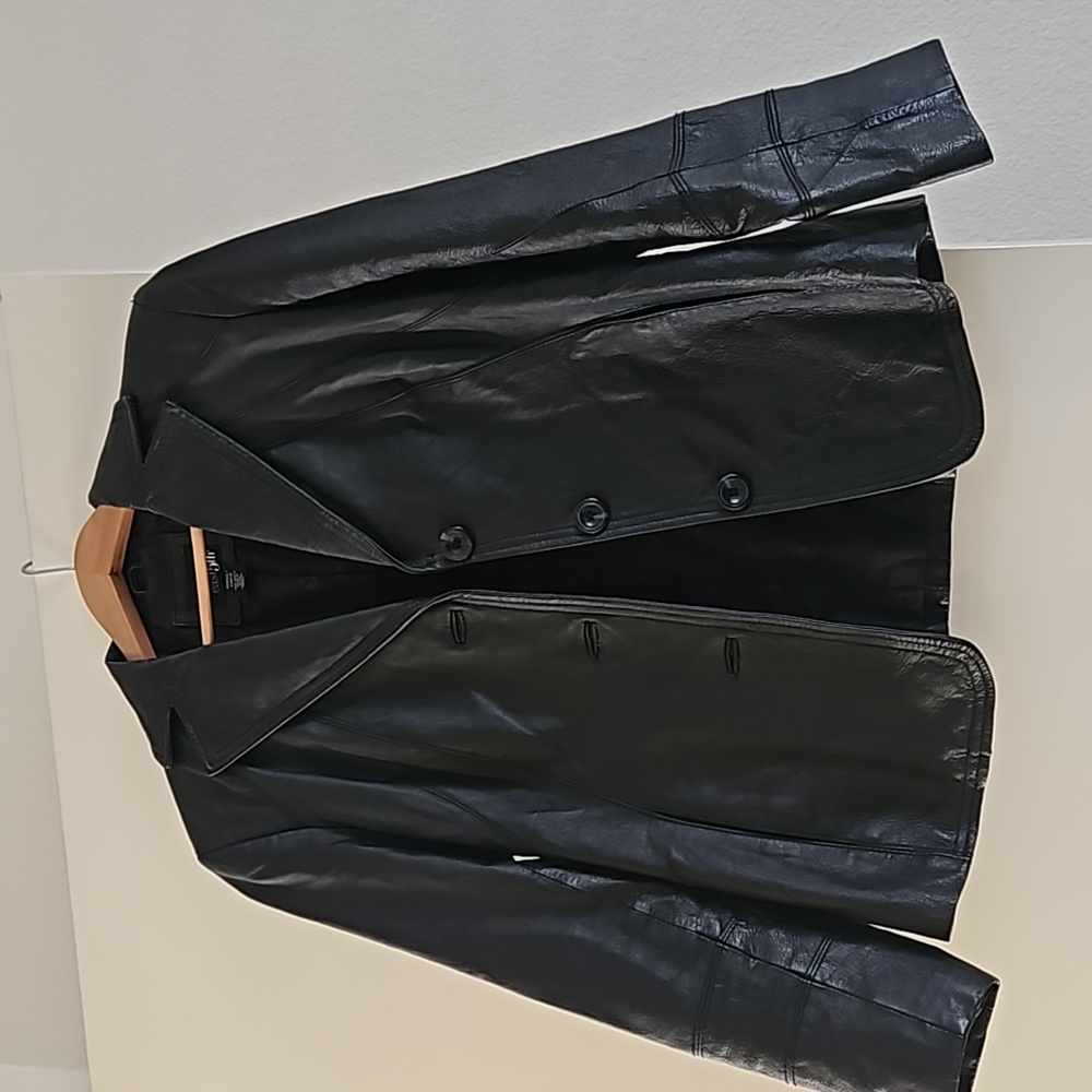 Black Leather jacket, blazer style.